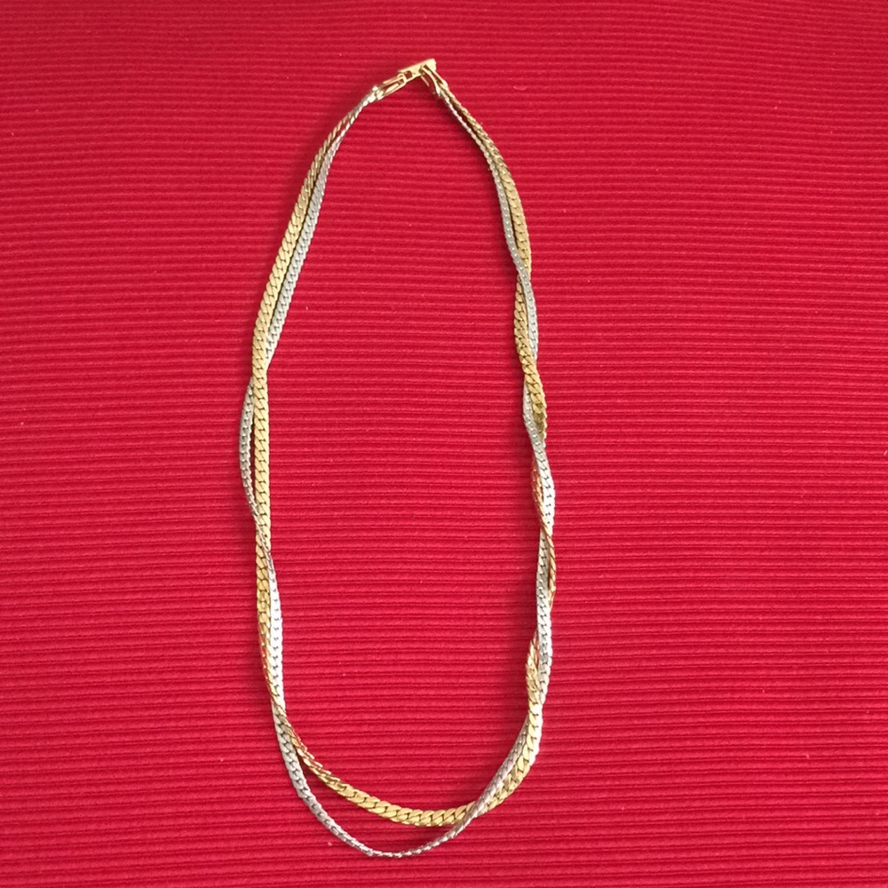 Silver/gold twisted chain necklace faux 16”